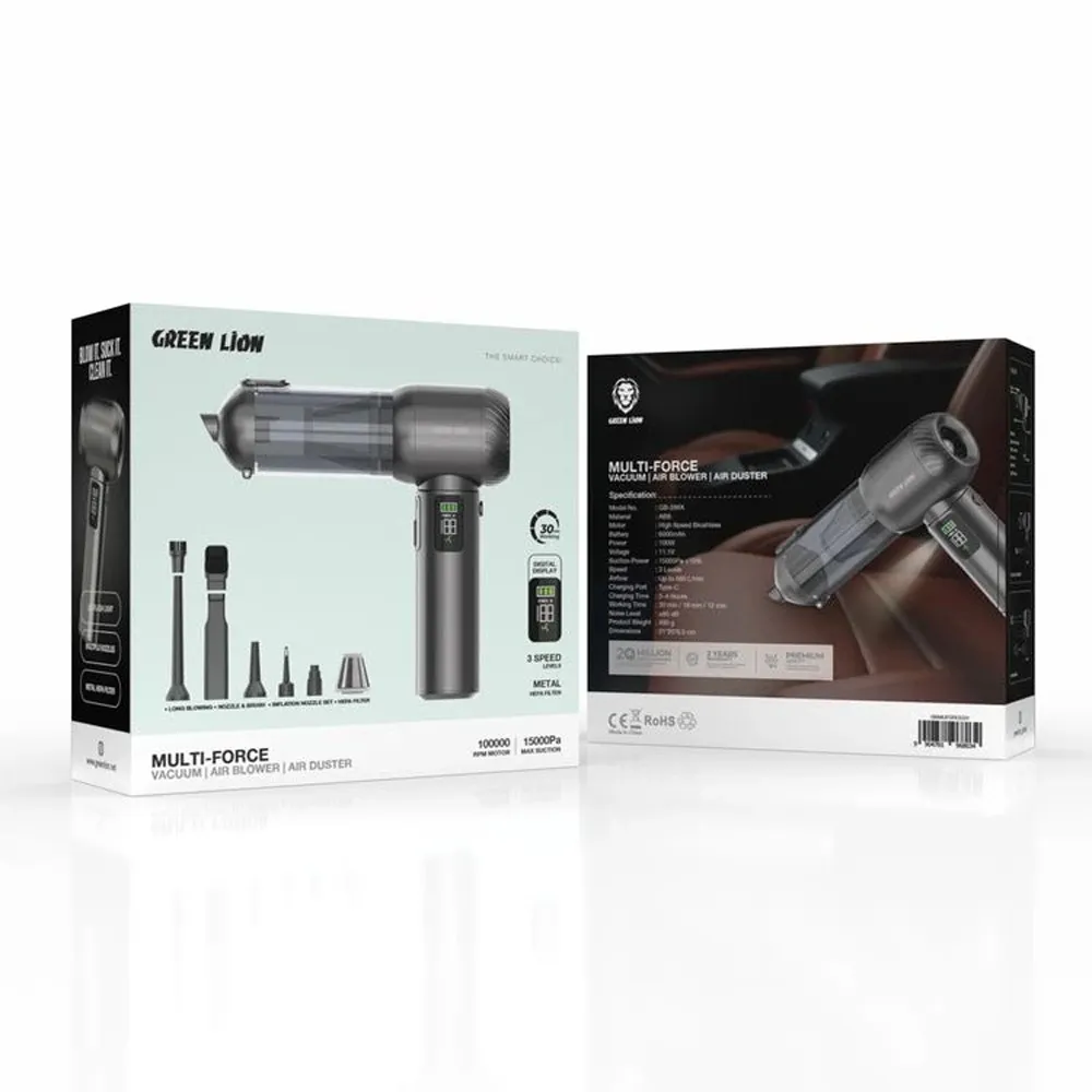 جاروشارژی و دمنده (جت فن) خودرو گرین لاین مدل Green Lion Multi Force Vacuum Air Blower Air Duster GB-286X mester xiaomi